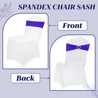 MDS Premium Spandex Chair Sashes - Universal Fit Elastic Covers with Buckle Slider | Pack of 100 - Royal Blue
