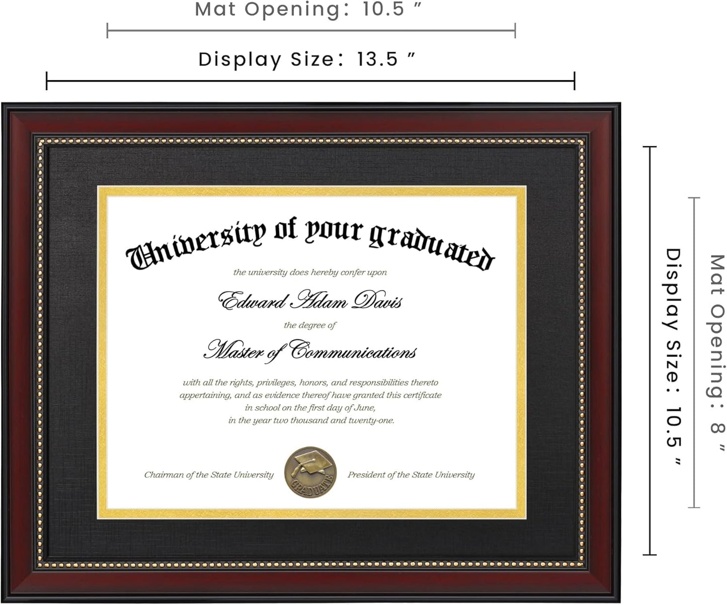 Upsimples 11x14 Diploma Frame - High Definition Glass, Mahogany with Gold Beads, Fits 8.5x11 Certificates