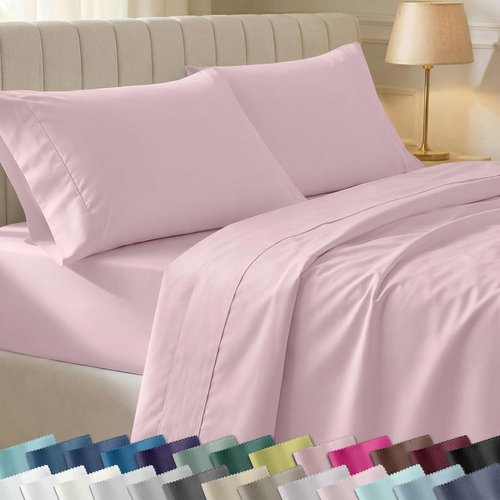 California Design Den Queen Size Cotton Sheet Set - 100% Soft Cotton, 400 Thread Count, Deep Pockets - Pink