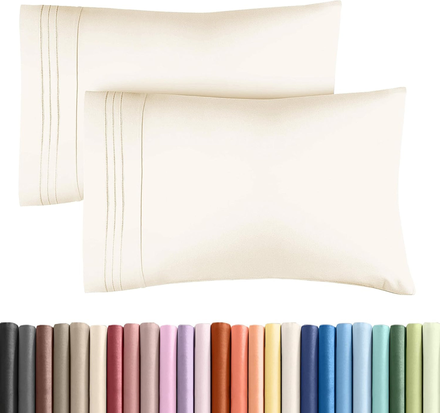Skiennix Standard Pillow Cases Set of 2 - Ultra-Soft Hotel Quality - Wrinkle-Free & Stain Resistant - Off White