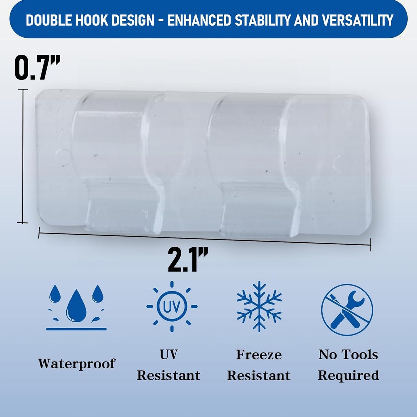 TW SHINE Heavy Duty Hooks for Outdoor String Lights - 60 Pack Clear Clips with Waterproof Adhesive
