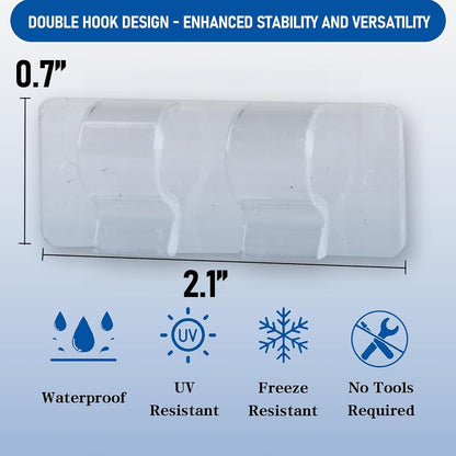 TW SHINE Heavy Duty Hooks for Outdoor String Lights - 60 Pack Clear Clips with Waterproof Adhesive