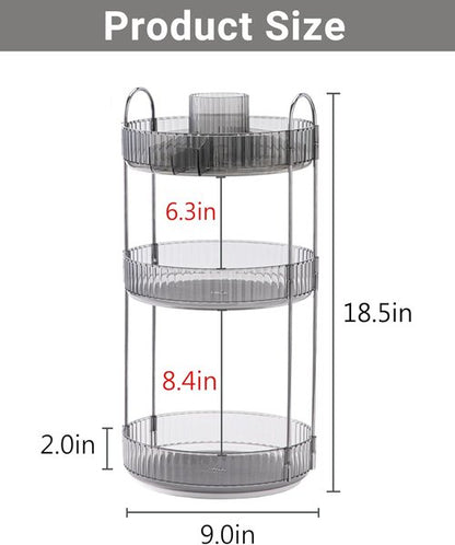 Asayuee 360 Rotating Makeup Organizer - Large 3-Tier Storage for Cosmetics & Skincare | Grey