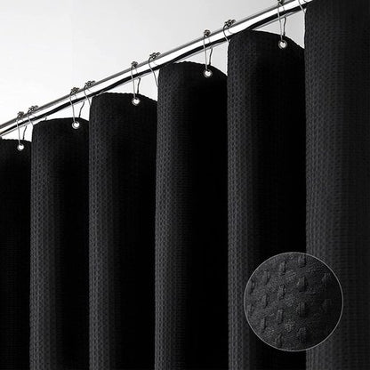 Dynamene Stall Fabric Shower Curtain - 48 inch Wide Waffle Weave Weighted Thick Cloth Shower Curtains for Bathroom, Neutral Heavy Duty Hotel Spa Luxury Bath Curtain Set with 8 Hooks, 48x72, Black