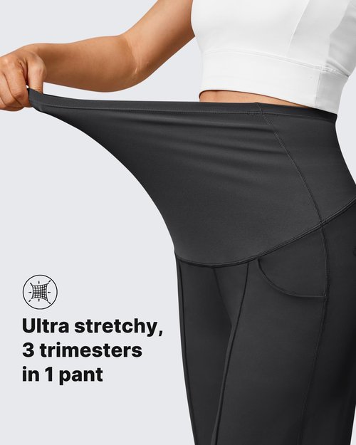 G4Free Maternity Dress Pants Work Pregnancy Outfits Front Pleats Yoga Pants Over The Belly Sweatpants Wide Leg Pants Loungewear (Black,M,Regular)