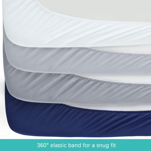 Crib Sheets for Boys and Girls Fitted 4 Pack - Breathable, Soft Microfiber Baby Sheets in Grey, Navy and White