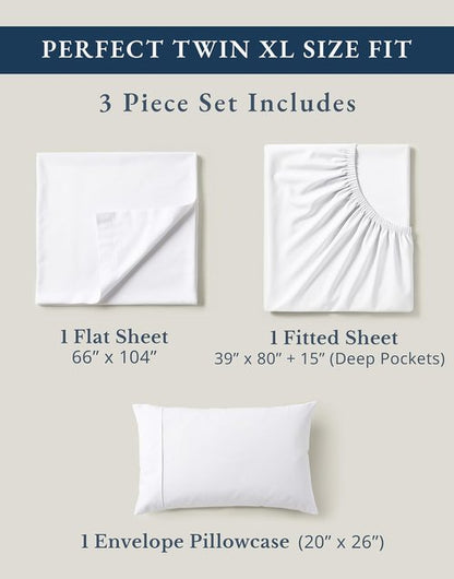 LANE LINEN 100% Organic Cotton Twin XL Sheets Set - Soft, Breathable 3-Piece Pure Percale Bedding