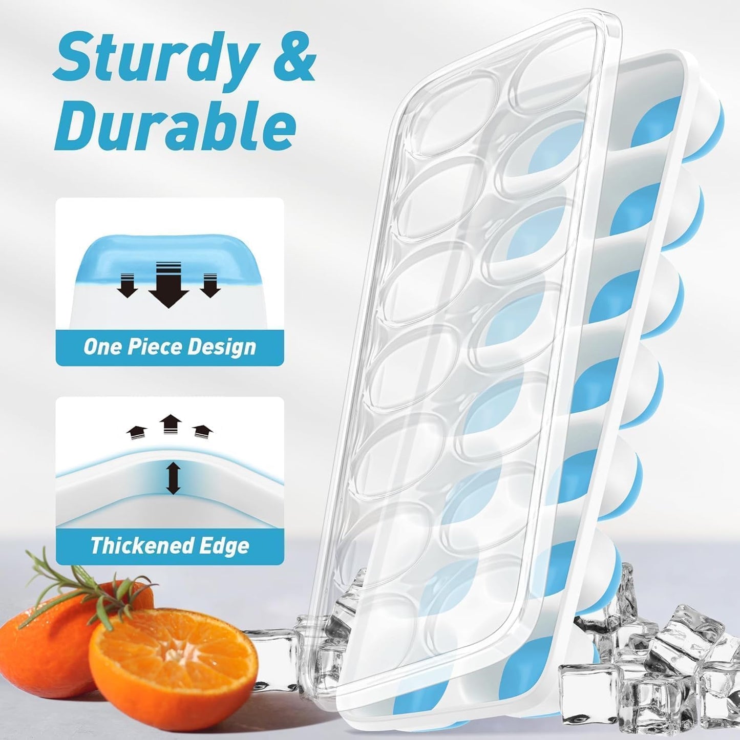 Skiennix Ice Cube Tray - Durable Stackable 4-Pack with Removable Lids | Easy-Release Plastic & Silicone for Cocktails & Coffee