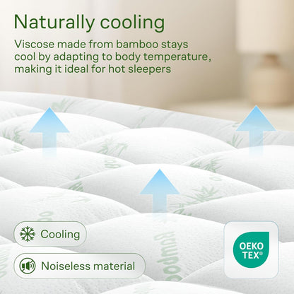 Skiennix Ultra Soft Twin Size Mattress Topper - Bamboo Viscose Pillow Top for Full Body Support | Naturally Cooling, Green