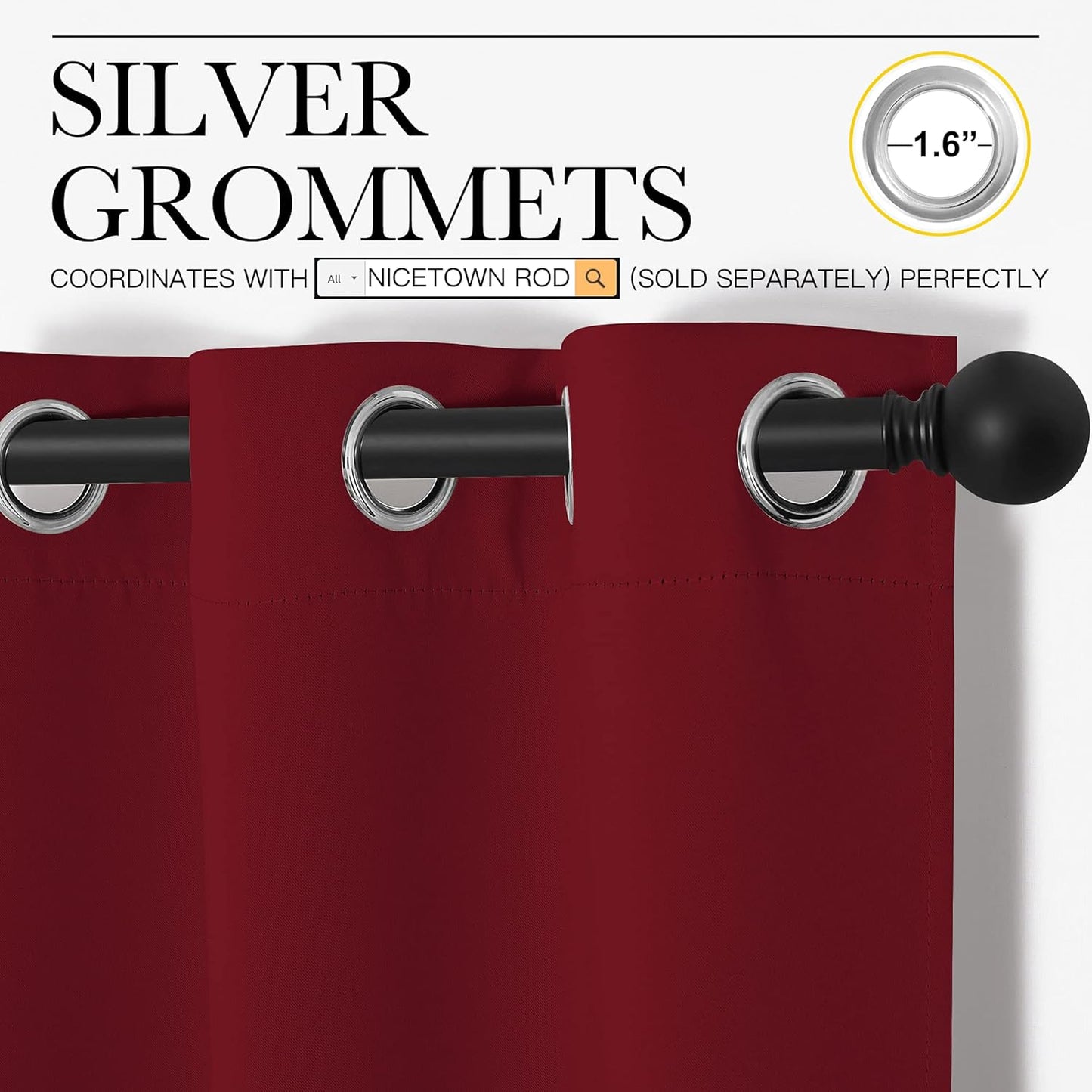 NICETOWN Blackout Curtains - Thermal Insulated Grommet Drapes for Small Kitchen Window | 42x50 Inches, Burgundy Red