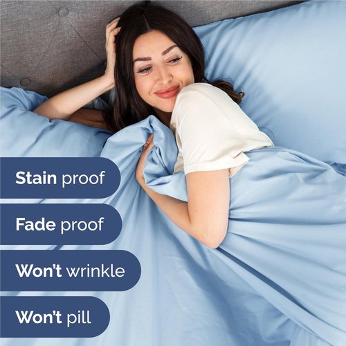 Comfy Breathable Cooling Bed Sheets Set by [Brand Name] - Full Size 4 Piece Luxury Bedding - Deep Pockets, Soft & Wrinkle-Free - Oeko-Tex Certified, Light Blue