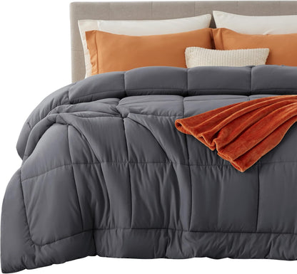 Bedsure Comforter Duvet Insert - All-Season King Size Quilted Bedding, GentleSoft Down Alternative, Grey 90 x 102 Inches