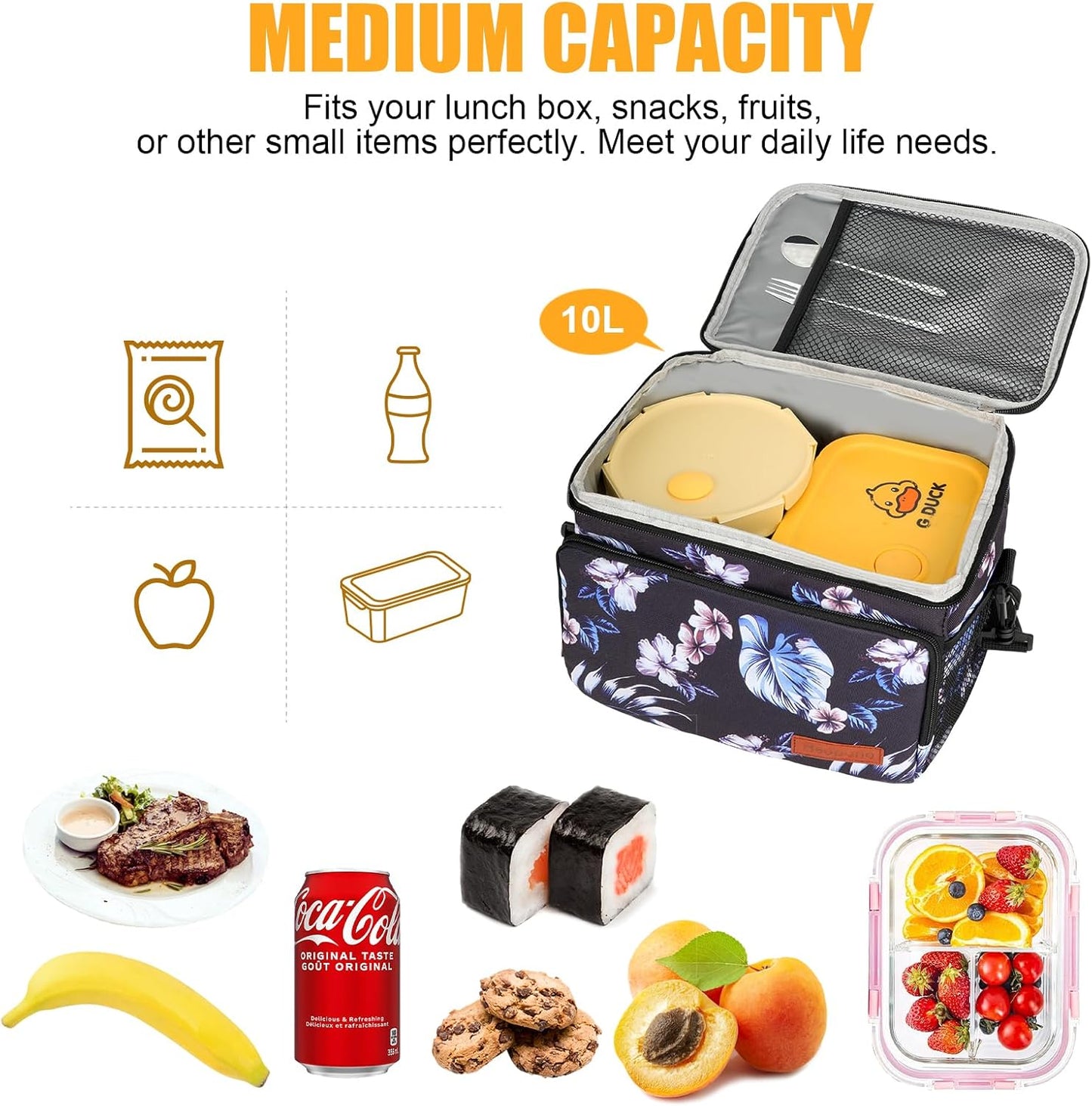 Skiennix Insulated Lunch Box - Leakproof Cooler Bag with Multi Pockets & Adjustable Strap | Ideal for Work, Beach & Picnic