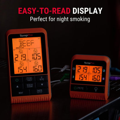 TempPro TP829 1000ft Wireless Meat Thermometer Digital for Grilling and Smoking, 4 Meat Probes Grill Thermometer for Outside Grill, BBQ Thermometer for Cooking Food Temperature (Previously ThermoPro)