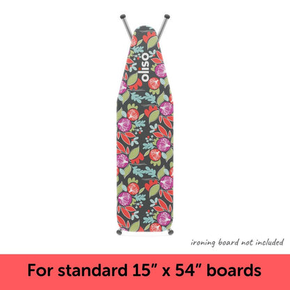 oliso Ironing Board Cover – 100% Cotton with Professional Felt Pad, Fits Standard 54" x 15" Boards – Secure Fit with Wide Elastic Edge & Adjustable Straps – Floral