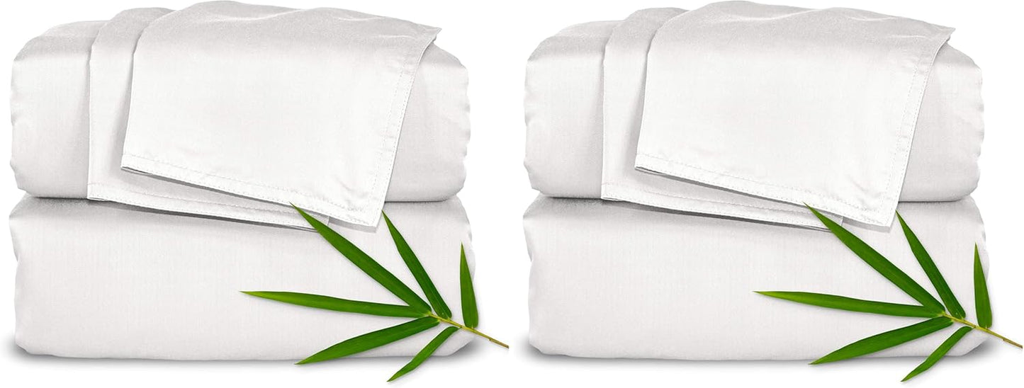 Pure Bamboo King Sheets - 100% Organic Viscose Bed Sheet Set, Soft & Cooling | King Size, White (Pack of 2)