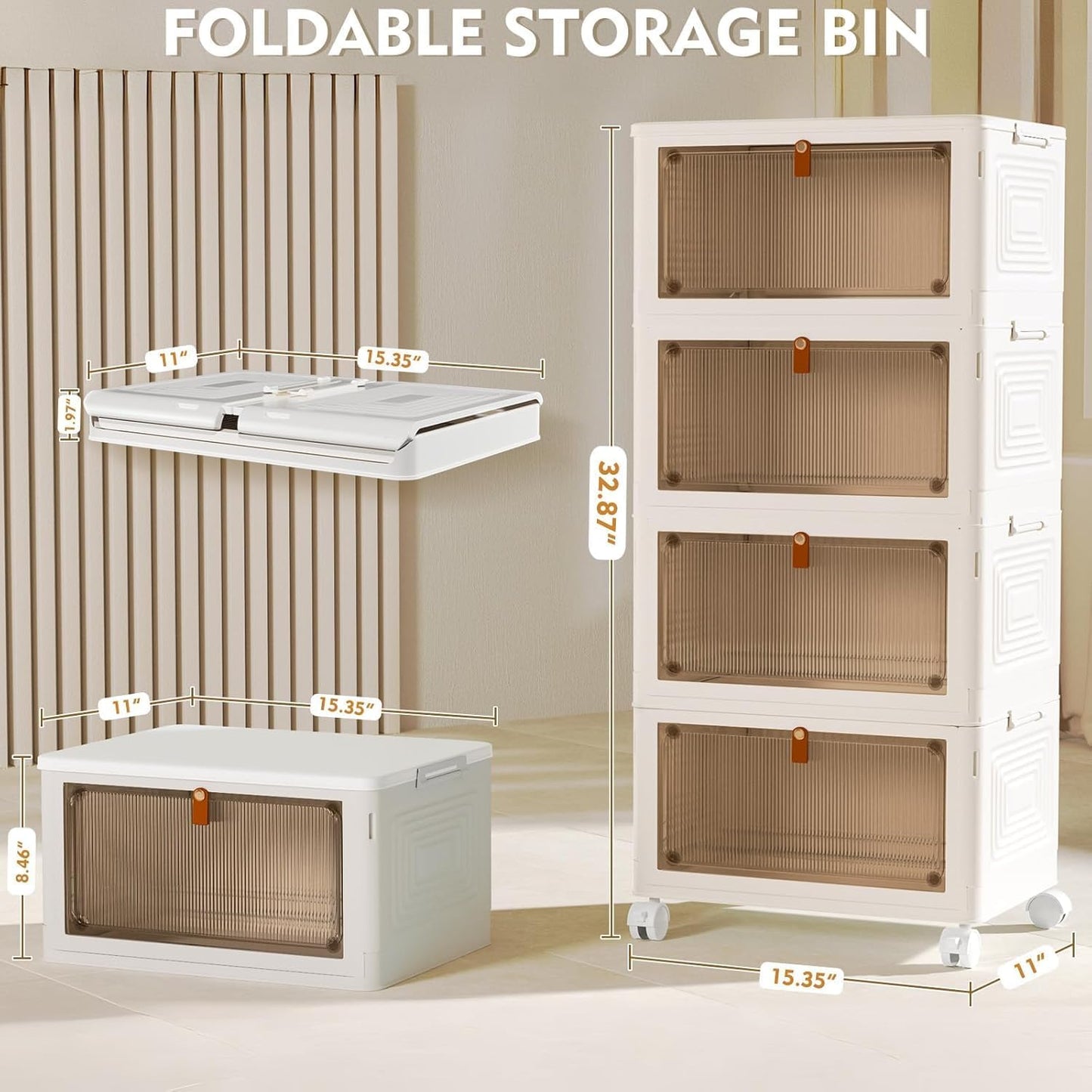 YFXCVSL 4-Tier Plastic Storage Bins - Stackable Containers with Wheels, 23QT for Home & Office Organization