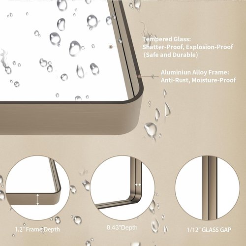 LOAAO Bronze Bathroom Mirror - 24”x32” Rounded Rectangle Design with Anti-Rust Brushed Metal Frame | Versatile Hanging Options