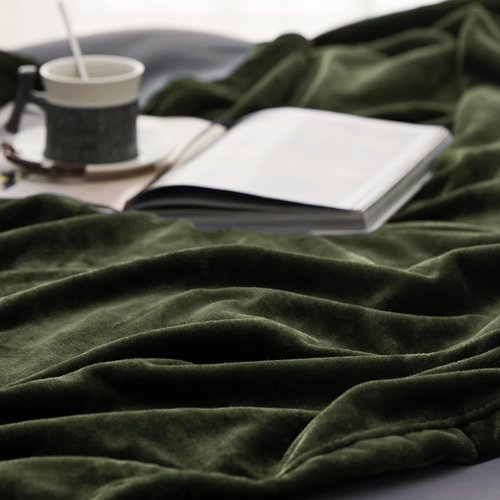 Bedsure Fleece Blanket - Soft Olive Green Queen Size Plush Microfiber, 90x90 Inches for Cozy Comfort
