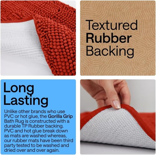 GORILLA GRIP Bath Rug Mat - Soft Absorbent Chenille | Quick Dry Microfiber, 36x24, Sunset Orange