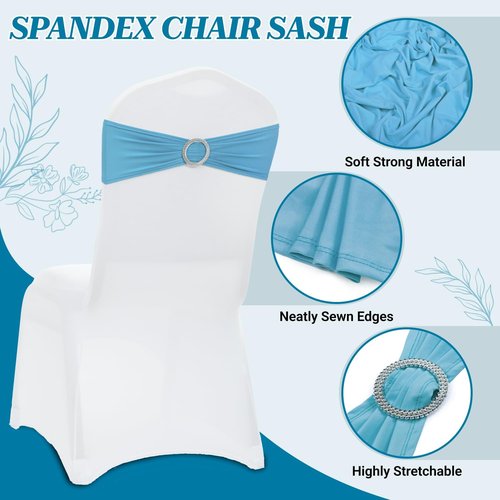 MDS Spandex Chair Sashes - Universal Fit Elastic Stretch Ties with Buckle for Weddings | Blue, Pack of 200