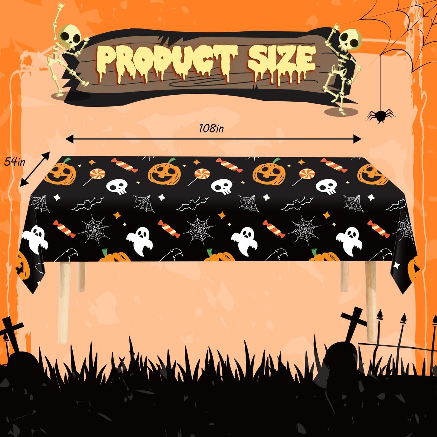 Skiennix Halloween Tablecloth - 6 Pack Rectangular Plastic Covers | 54" x 108" Spider Web Design