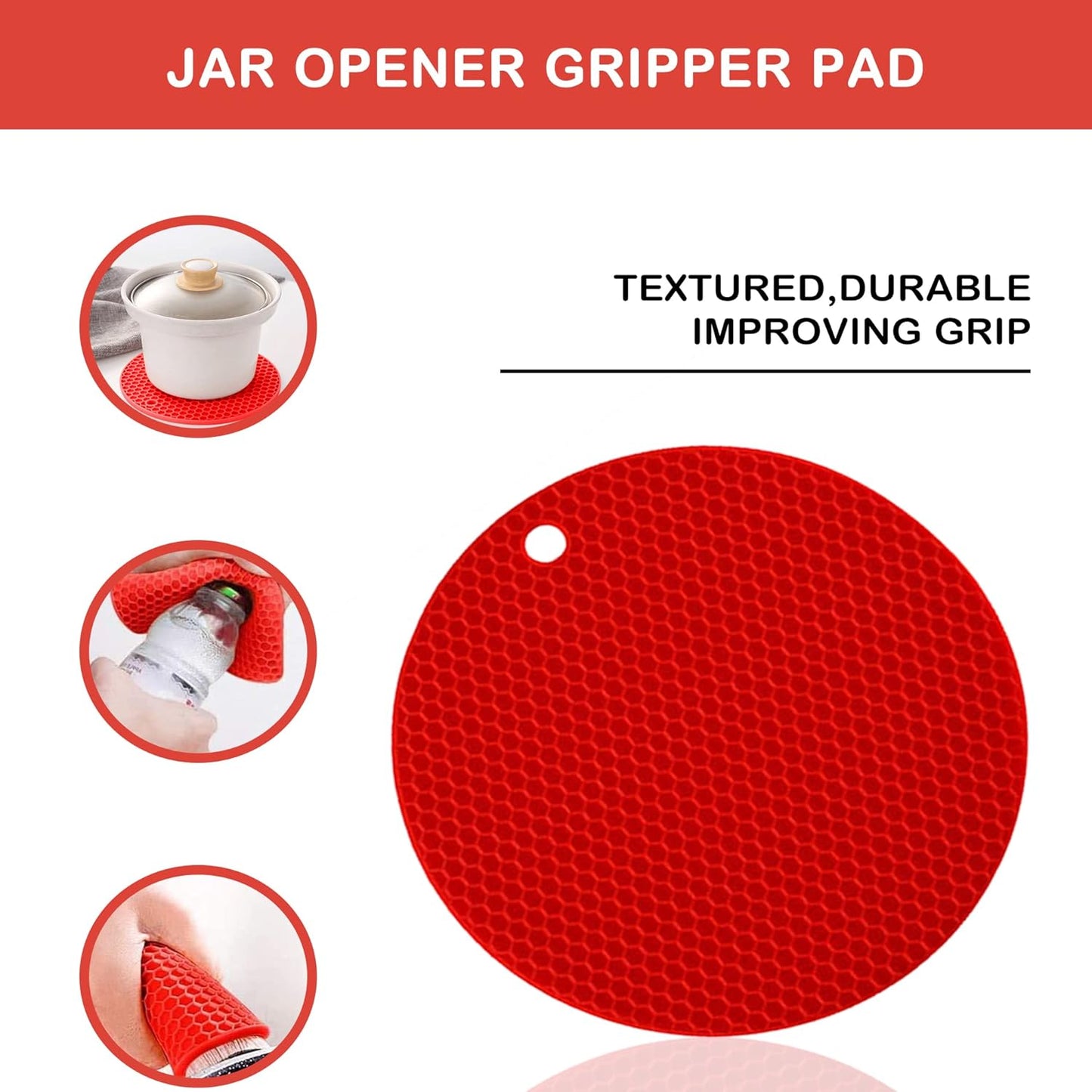 Skiennix Jar Opener - 5-in-1 Multi-Function Tool for Arthritis Relief | Non-Slip Grip & Corkscrew (Red)