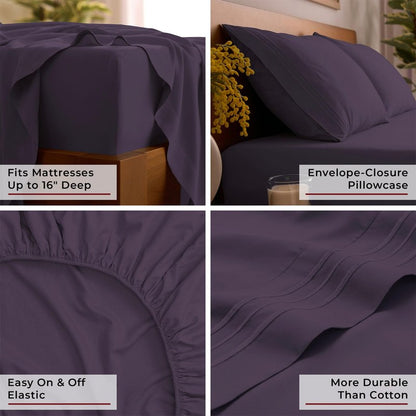 Mellanni Full Sheets Set - 4 PC Iconic Collection Bedding - Hotel Luxury, Extra Soft, Cooling Bed Sheets - Wrinkle, Fade, Stain Resistant (Full, Purple)