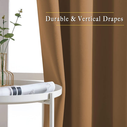 NICETOWN Living Room Curtains 95 inch Long - Sound Reducing Grommet Thermal Insulated Blackout Solid Drapes for Villa/Hall, Gold Brown, 2 Panels, W52 x L95