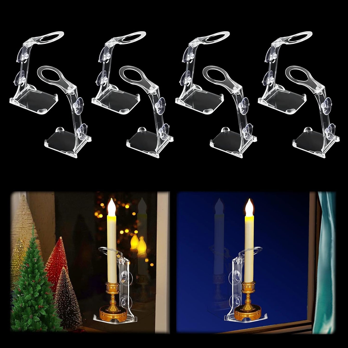 Skiennix Electric Window Candle Holders - 8 Pcs Clear Plastic with Strong Suction Cups for LED Candles
