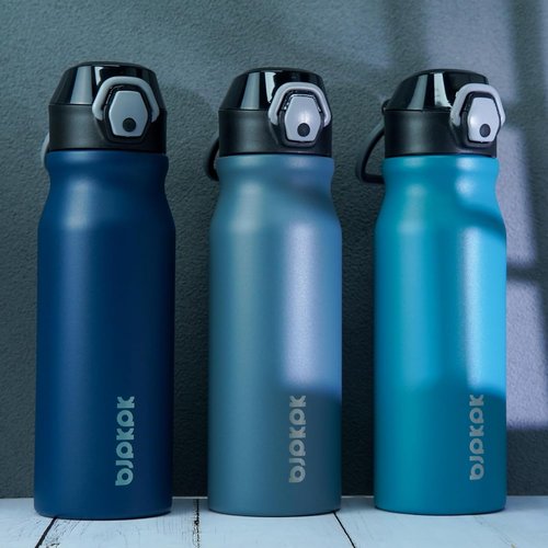 BJPKPK Insulated Water Bottle - 25oz Stainless Steel Flask with Straw, Leak-Proof Lid & Carry Handle | Navy Blue