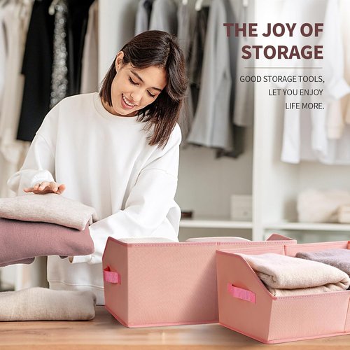 Homsorout Decorative Storage Baskets - Trapezoid Closet Bins with Handles, 3 Pack in Pink