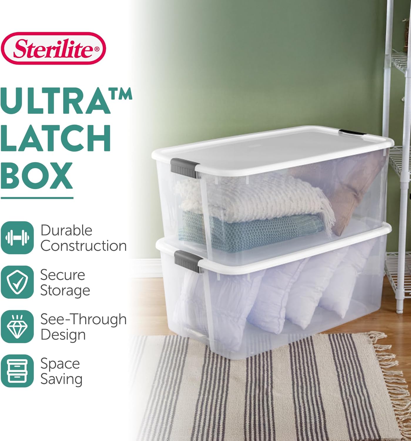 Sterilite 12-Pack Ultra Latching Storage Bins - Clear Plastic, 116 Quart Heavy-Duty Organizing Containers