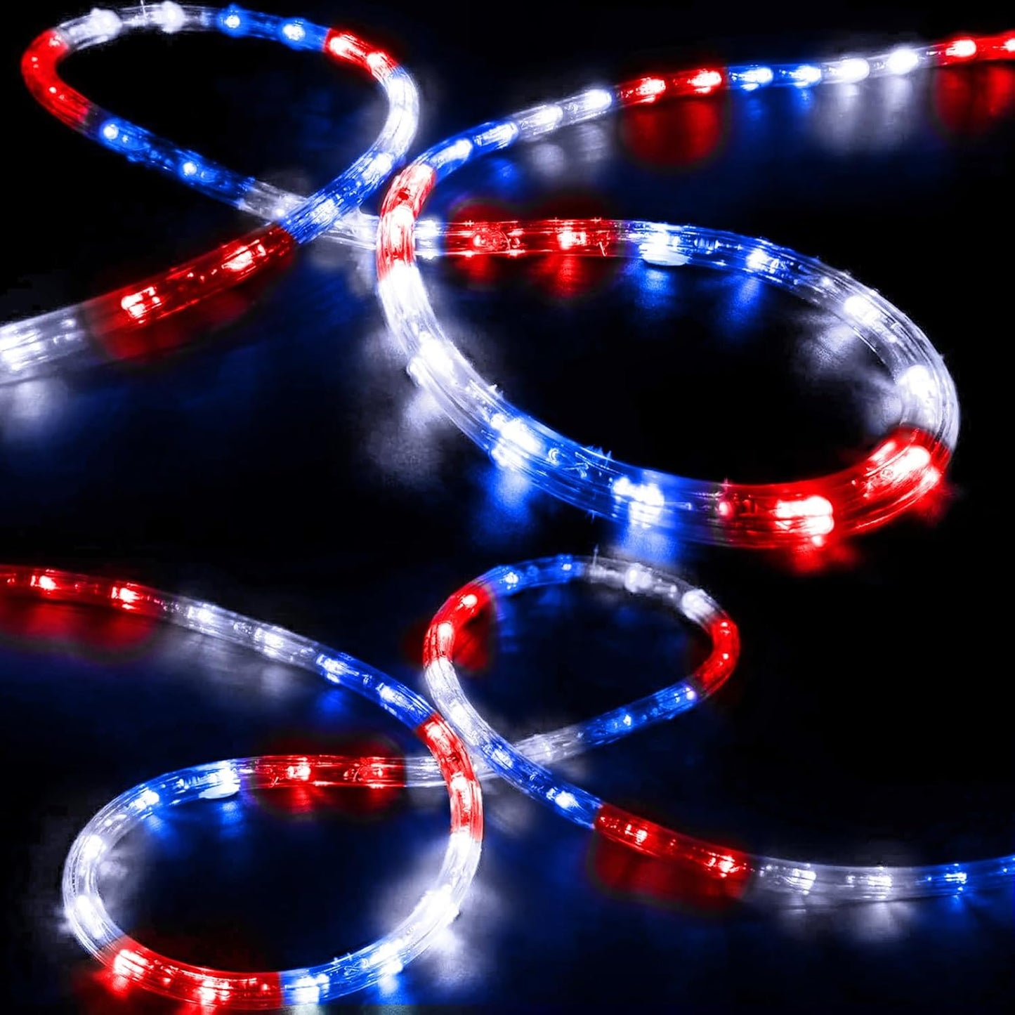 Skiennix 200ft LED Rope Lights - Waterproof Flexible Tube Lighting with 8 Modes | Red, White & Blue