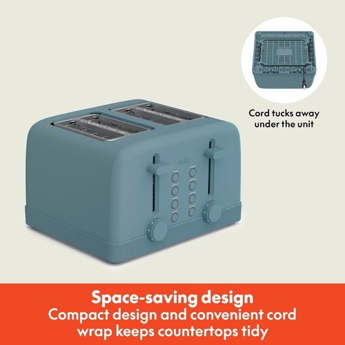Bella 4 Slice Toaster - 6 Shade Settings, Reheat & Cancel Functions, Removable Crumb Tray, 900 Watt | Surf Color