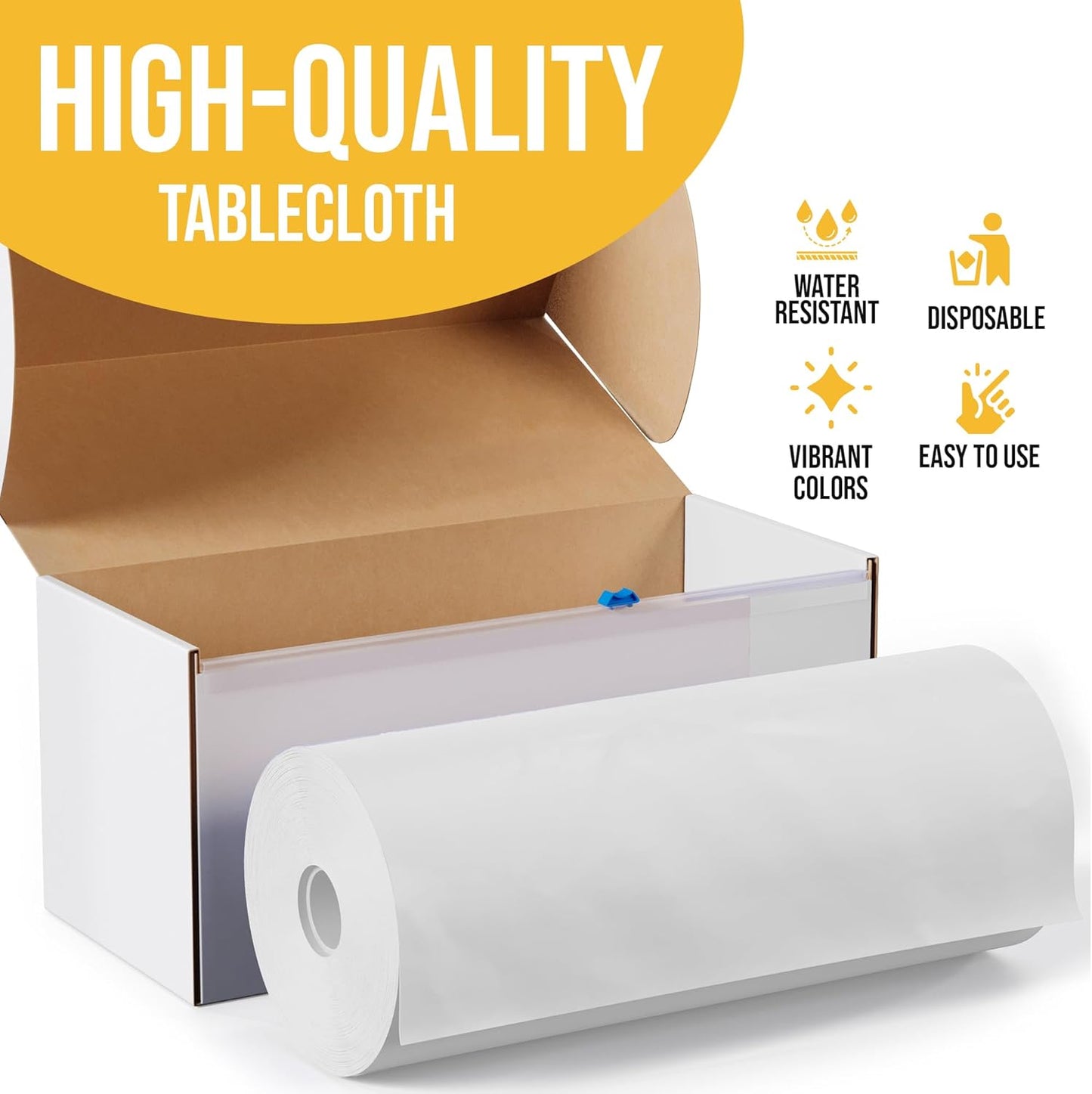 Party Solids | 54-Inch X 300-Feet White Plastic Table Cover Roll - Convenient Slide Cutter Included
