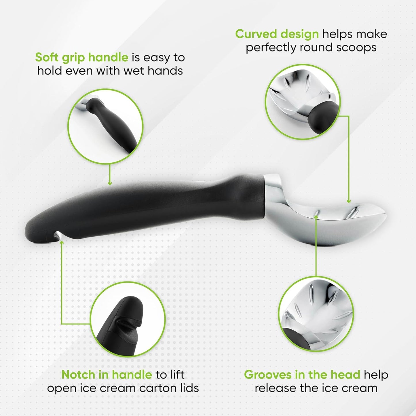 Spring Chef Heavy Duty Ice Cream Scoop - Comfortable Handle for Gelato, Sorbet & More | Dishwasher Safe Metal - Black