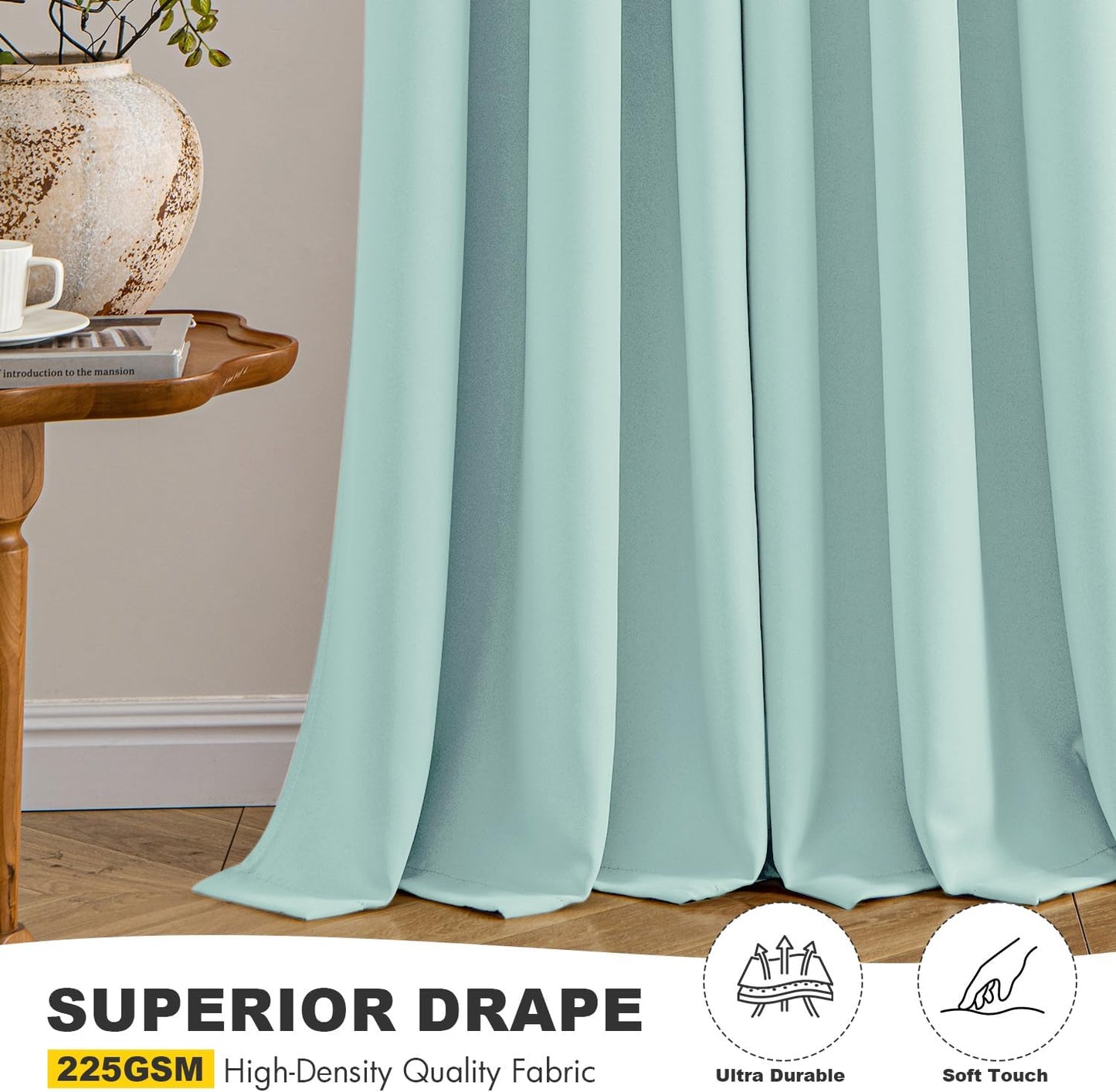 MIULEE Aqua Blackout Curtains - Thermal Insulated Room Darkening Drapes | 72 Inches Long, 2 Panels