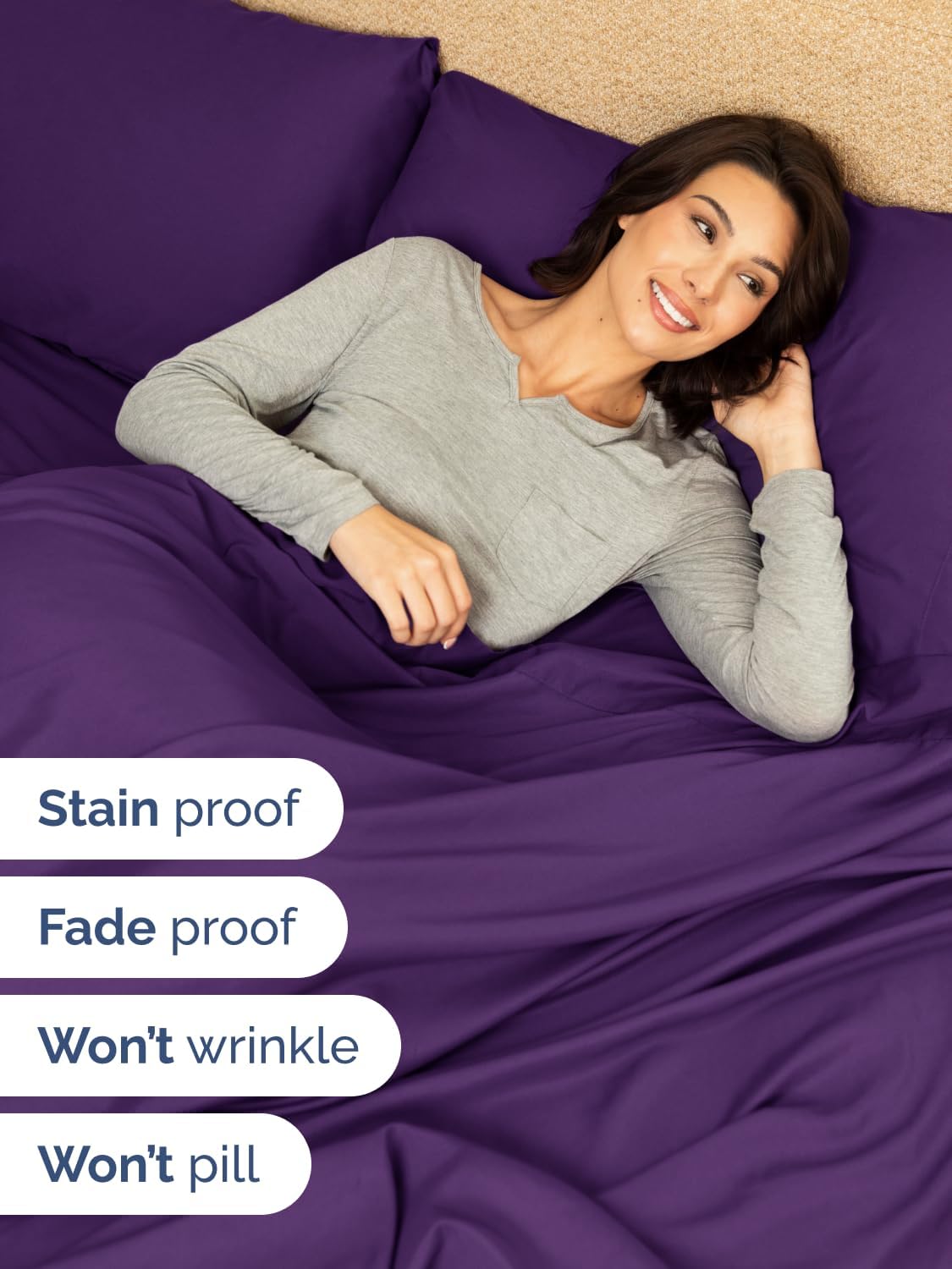 Skiennix Extra Deep Queen Sheet Set | 6-Piece Breathable Cooling Bedding - Soft, Wrinkle-Free Purple