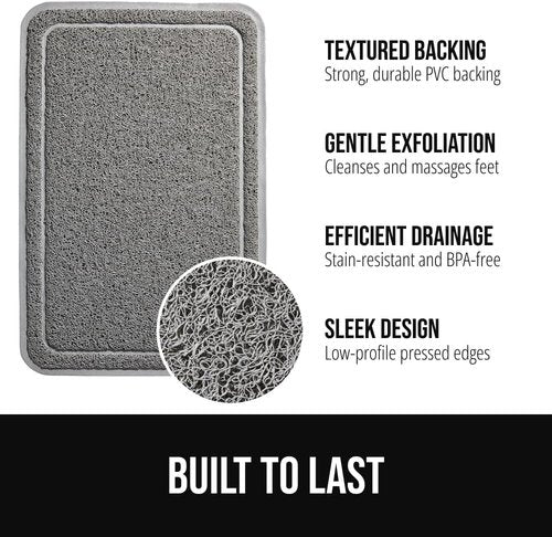 GORILLA GRIP Exfoliating Bath Mat - Soft Loofah-Style Scrubber with Quick Dry Drainage | 24x16, Gray