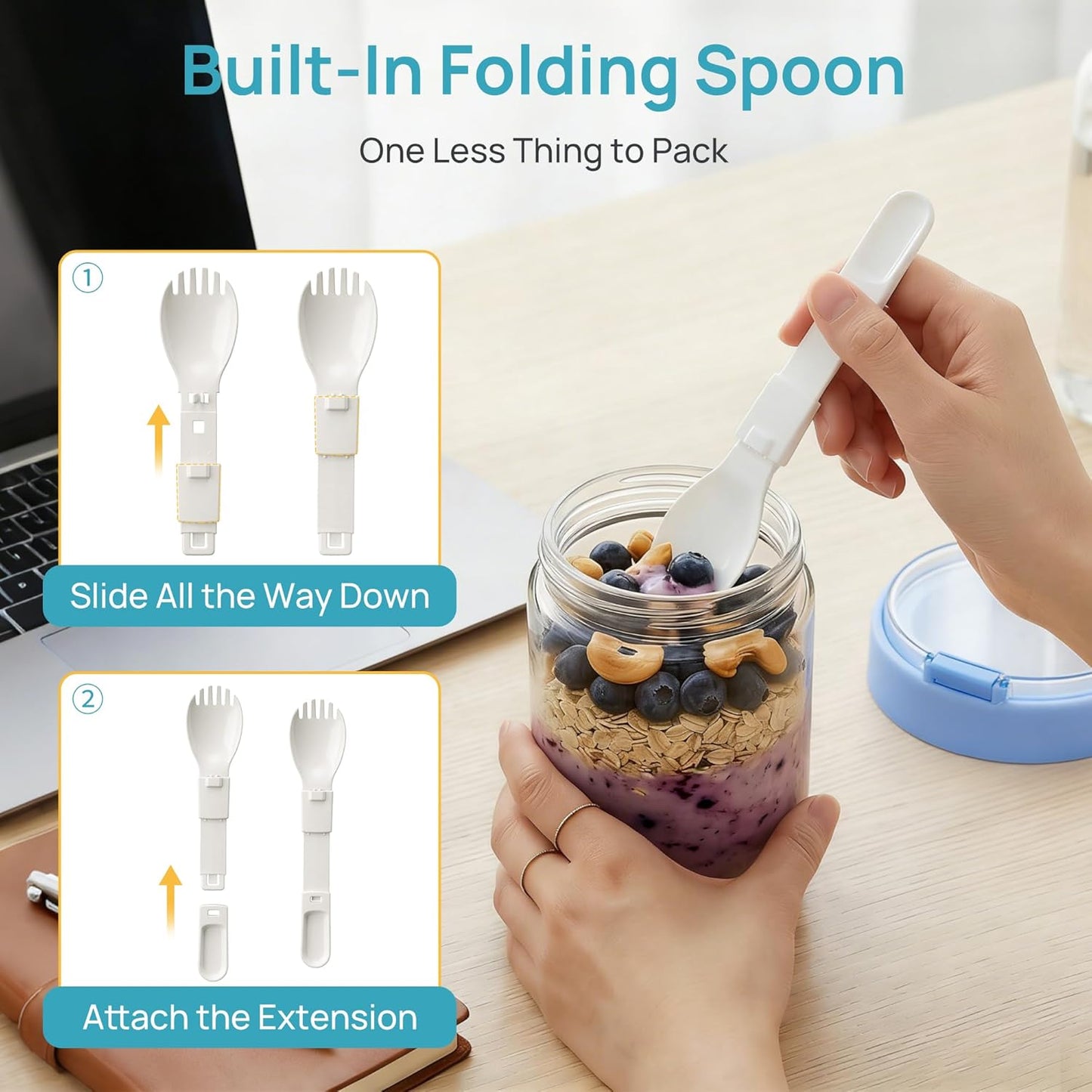Vtopmart 16 oz Overnight Oats Containers - Airtight Glass Jars with Lids & Folding Spoons | 6 Pack