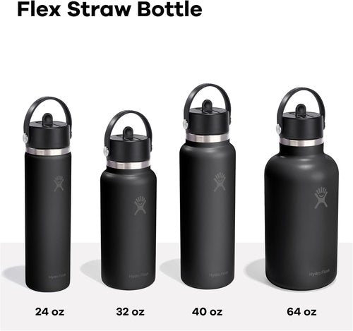 Hydro Flask Water Bottle - Insulated Stainless Steel - Leakproof Wide Straw Lid, 64 Oz Tonal Black
