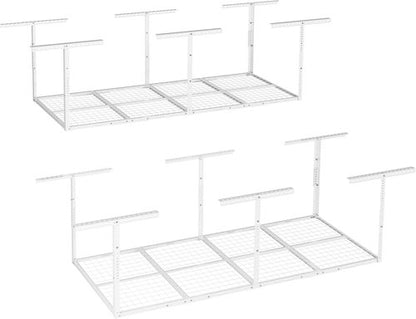 FLEXIMOUNTS 3x8 Overhead Garage Storage Rack - Heavy Duty Metal Ceiling Organizer | 2-Pack, White