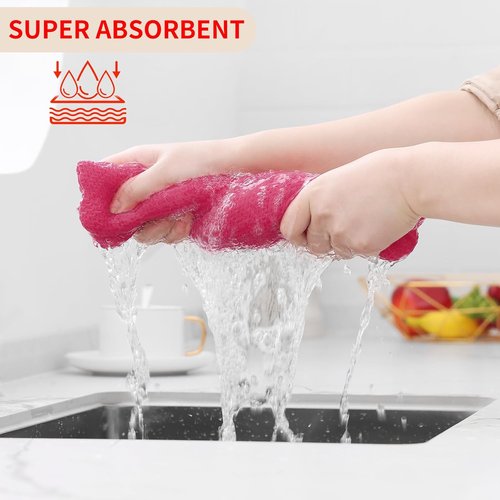 Homaxy 100% Cotton Waffle Weave Dish Towels - Ultra Soft & Absorbent | 13 x 28 Inches, 4-Pack, Hot Pink