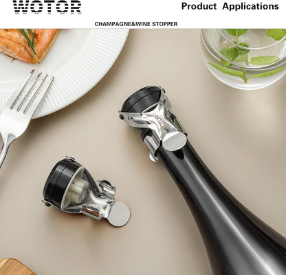 WOTOR Champagne&Wine Bottle Stoppers Stainless Steel with Food Grade Silicone, Leak Proof Keep Fresh Reusable Saver, Cork Suitable for Wine, Champagne, Cava, Prosecco and Sparkling (12 Pack Silver）