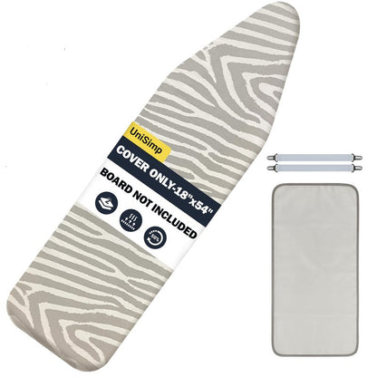 UniSimp Ironing Board Cover and Pad 18"x54" Extra Thick Natural Cotton, Scorch and Stain Resistant Iron Board Cover, Extra Large Iron Board Cover with Fasteners Heavy Duty Heatproof Elastic Edge Zebra