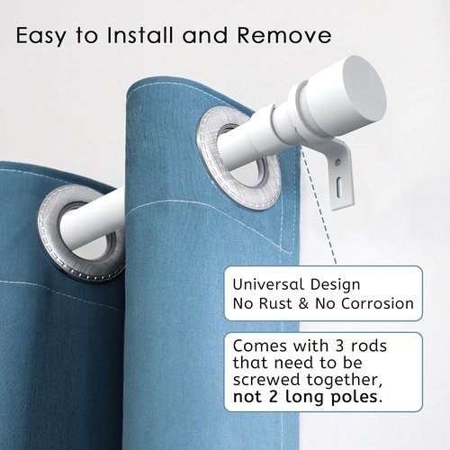 Byondeth Curtain Rods - Adjustable 16 to 60 Inches | 1-Inch Diameter with Aluminum End Caps, White