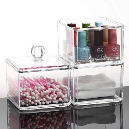 Skiennix Stackable Square Acrylic Cotton Ball Holder - Elegant Q-Tip Dispenser for Bathroom | Single Pack