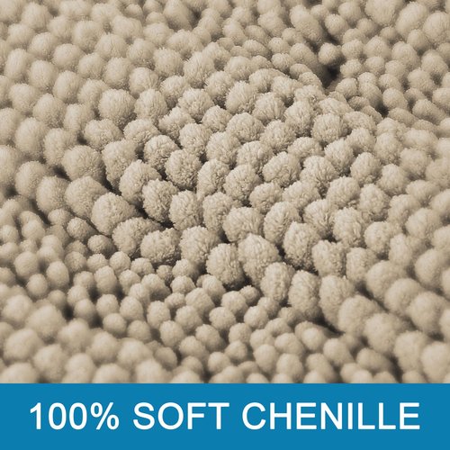 H.VERSAILTEX Bathroom Rug Sets 2 Piece Bath Mats Non Slip Thick Soft Chenille Striped Bath Rug achine Washable Shower Floor Rugs for Tub, Shower and Floor (Fog, 47" x 17"/17" x 24")