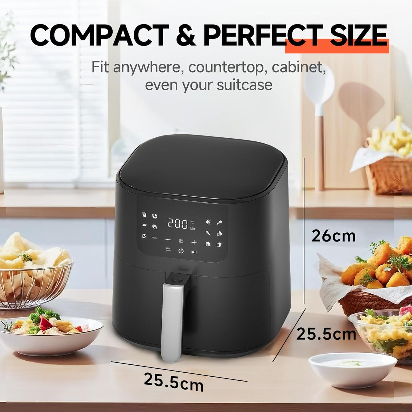 QIDO Air Fryer - 5 QT Compact Air Fryer for Quick Meals, Touchscreen Controls & Nonstick Basket - Black